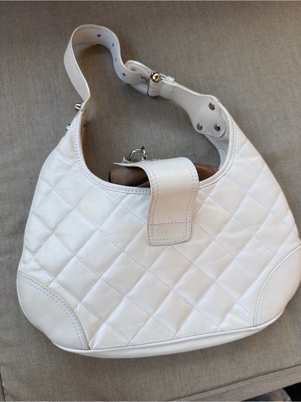 Burberry White Quilted hobo Shoulder Bag with Silver Hardware*Read Description - Picture 16 of 16